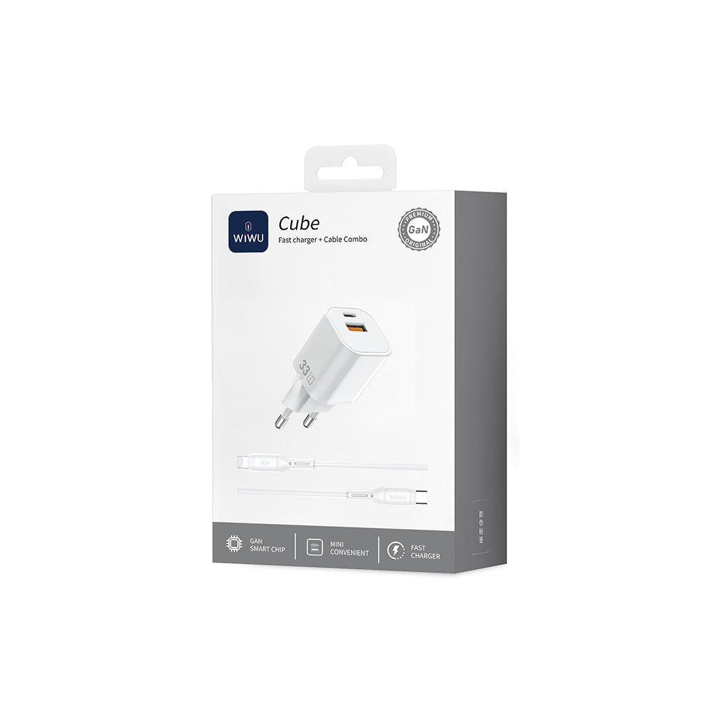 Wiwu Wi-G018 Cube Serisi Type-C to Lightning GaN Tech PD 33W Hızlı Şarj Özellikli Kablolu Şarj Seti Wiwu Wi-G018 Cube Serisi Type-C to Lightning GaN Tech PD 33W Hızlı Şarj Özellikli Kablolu Şarj Seti